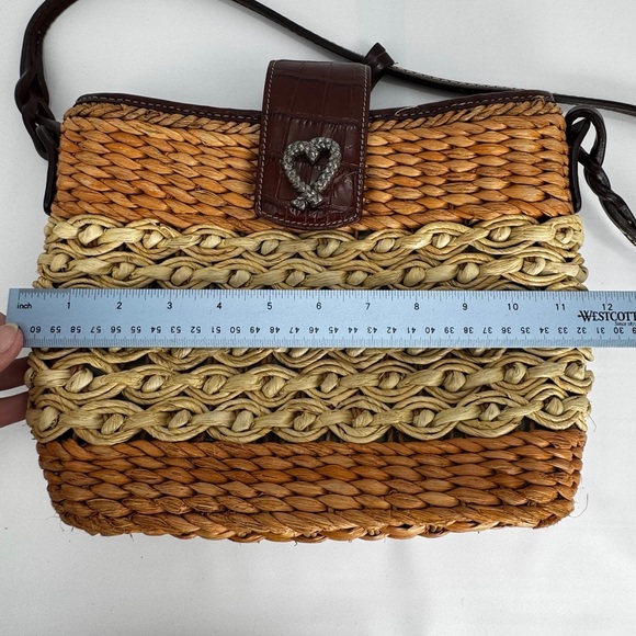 Brighton Wicker Women's Handbag Beige Croc Embossed Leather Heart Charm Purse - Picture 14 of 16